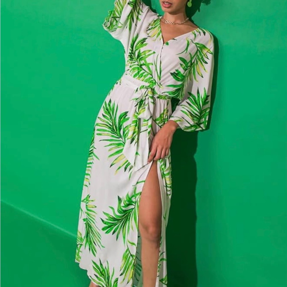 NWT - Flying Tomato Green Tropical Maxi Dress Resortwear